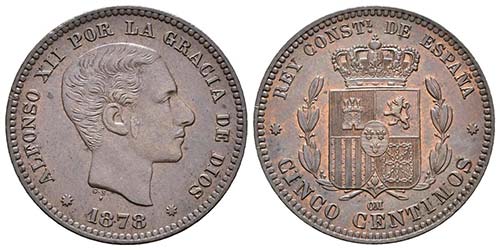 ALFONSO XII. 5 Céntimos. 1878. ... 