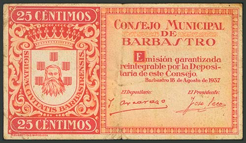 BARBASTRO (HUESCA). 25 Céntimos. ... 