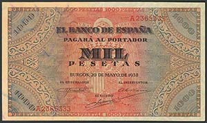 1000 Pesetas. 20 de Mayo de 1938. Banco de ... 