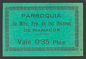 MANACOR (MALORCA). 0,35 Pesetas. Parroquia ... 