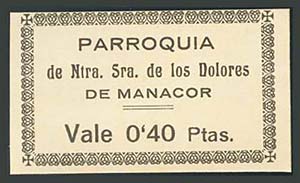 MANACOR (MALLORCA). 0,40 Pesetas. Parroquia ... 