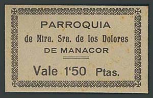 MANACOR (MALLORCA). 1,50 Pesetas. Parroquia ... 