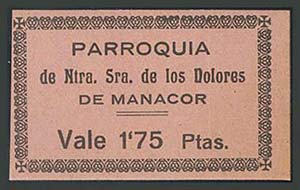 MANACOR (MALLORCA). 1,75 Pesetas. Parroquia ... 