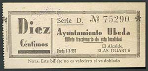 AYUNTAMIENTO DE UBEDA. 10 Céntimos. 1937. ... 