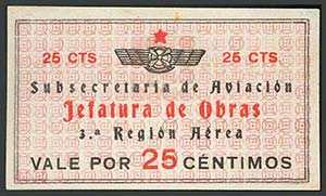 FUERZA AEREA. 25 Céntimos. 1937. Barcelona. ... 