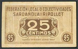 SARDAÑOLA-RIPOLLET. 25 Céntimos. 1937. ... 