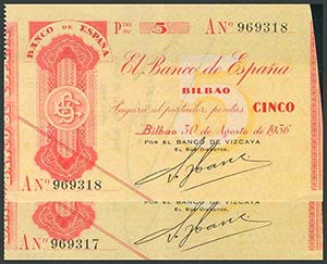 5 Pesetas. 30 de Agosto de 1936. Banco de ... 