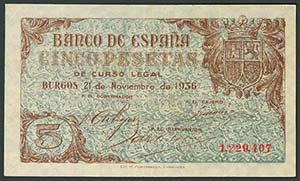 5 Pesetas. 21 de Noviembre de 1936. Banco de ... 