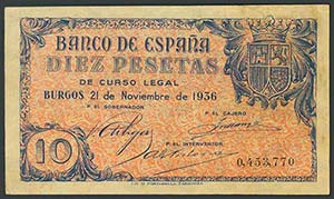 10 Pesetas. 21 de Noviembre de 1936. Banco ... 