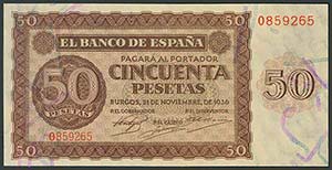 50 Pesetas. 21 de Noviembre de 1936. Banco ... 