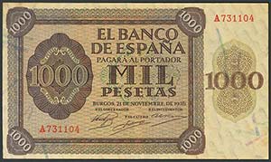 1000 Pesetas. 21 de Noviembre de 1936. Banco ... 