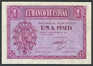 1 Peseta. 12 de Octubre de 1937. Banco de ... 