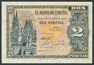 2 Pesetas. 12 de Octubre de 1937. Banco de ... 