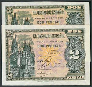 2 Pesetas. 12 de Octubre de 1937. Banco de ... 