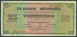 25 Pesetas. 20 de Mayo de 1938. Banco de ... 