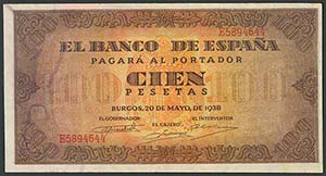 100 Pesetas. 20 de Mayo de 1938. Banco de ... 