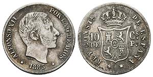 ALFONSO XII (1874-1885). 10 Centavos de ... 