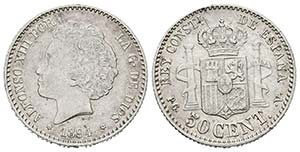 ALFONSO XIII (1885-1931). 50 Céntimos. (Ar. ... 