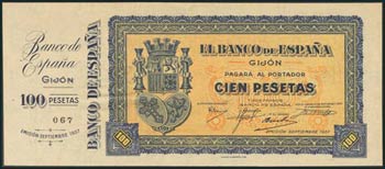 100 Pesetas NO EMITIDO. Septiembre 1937. Sin ... 
