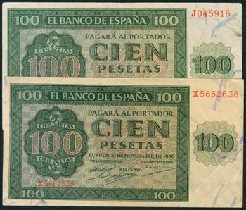Conjunto de 2 billetes de 100 Pesetas ... 