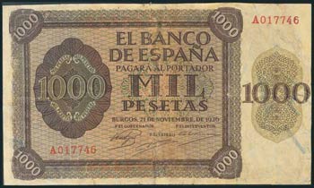1000 Pesetas. 21 de Noviembre de 1936. Serie ... 