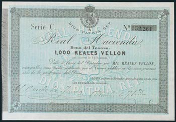 1000 Reales. 1 de Noviembre de 1873. Serie ... 