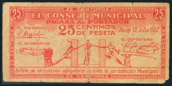 ALCOY. 25 Céntimos. 12 de Julio de 1937. ... 