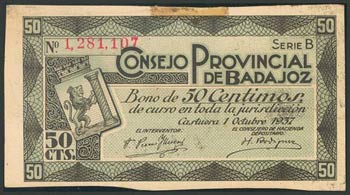 BADAJOZ. 50 Céntimos. 1 de Octubre de 1937. ... 