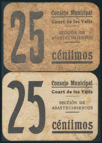 CUART DE LES VALLS (VALENCIA). 25 Céntimos, ... 