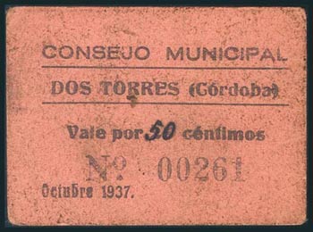 DOS TORRES (CORDOBA). 50 Céntimos. Octubre ... 