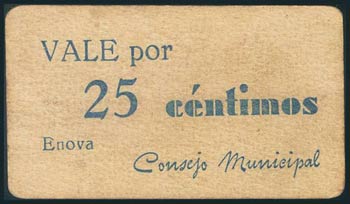 ENOVA (VALENCIA). 25 Céntimos. (1938ca). ... 
