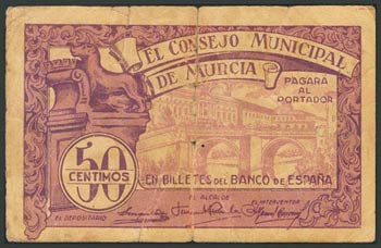 MURCIA. 50 Céntimos. (1938ca). Serie B. ... 
