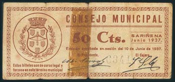 SARIÑENA (HUESCA). 50 Céntimos. 10 de ... 