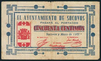 SOCOVOS (ALBACETE). 25 Céntimos. Mayo 1937. ... 
