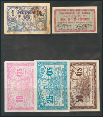 Conjunto de 5 billetes de la Guerra Civil, ... 