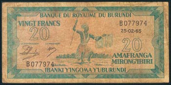 BURUNDI. 20 Francs. 20 de Febrero de 1965. ... 