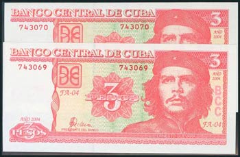 CUBA. 3 Pesos. 2005. Pareja correlativa. ... 