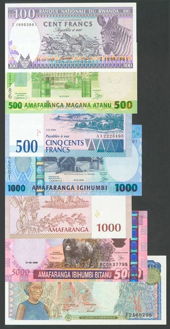 Conjunto de 7 billetes de Ruanda de 100 ... 
