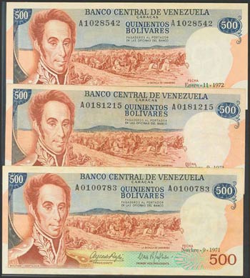 VENEZUELA. Conjunto de 3 billetes de 500 ... 