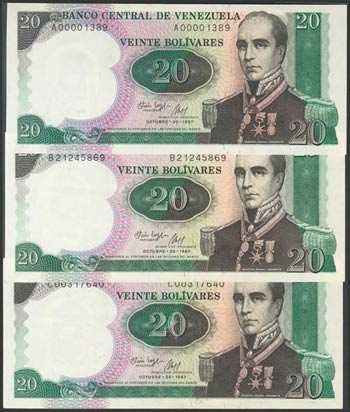 VENEZUELA. Conjunto de 3 billetes de 20 ... 
