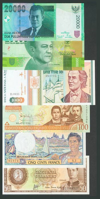 Conjunto de 6 billetes extranjeros de 20000 ... 
