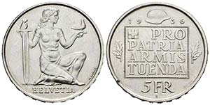 SUIZA. 5 Francs. (Ar. 14,96g/31mm). 1936. ... 
