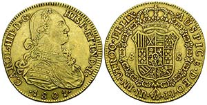CARLOS IV (1788; 1808). 8 Escudos. (Au. ... 