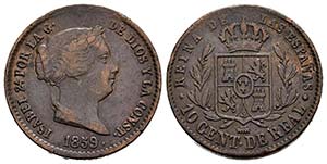 ISABEL II (1833-1868). 10 Céntimos de Real ... 