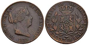 ISABEL II (1833-1868). 25 Céntimos de Real ... 