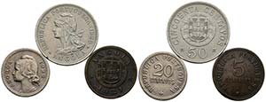 ANGOLA. Conjunto de 3 monedas de 5, 20 y 50 ... 