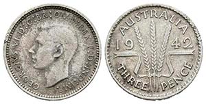 AUSTRALIA. 3 Pence. (Ar. 1,38g/16mm). 1942. ... 