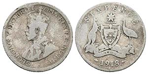 AUSTRALIA. 6 Pence. (Ar. 2,69g/19mm). 1918. ... 