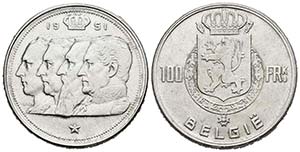 BELGICA. 100 Francs. (Ar. 18,16g/33mm). ... 