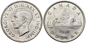 CANADA. 1 Dollar. (ar. 23,35g/36mm). 1938. ... 